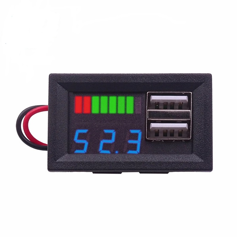 DC Voltmeter with 2 USB For 3-7S/12V/24V Battery