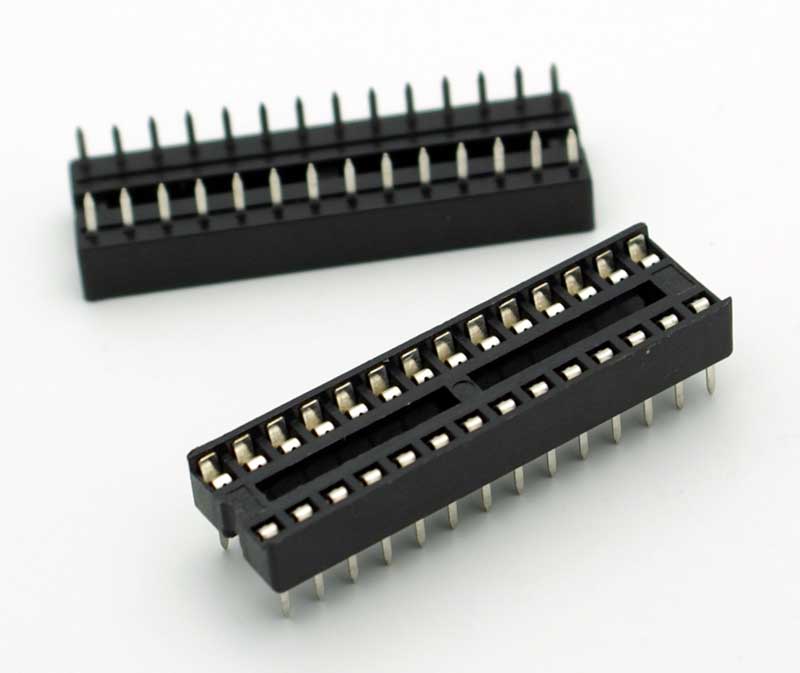 Description: 28-Pin DIP IC Socket - Narrow is a low profile dual-wipe sockets fit ATmega328P Microcontroller, PIC and similar 28 pin DIP IC packages. PACKAGE INCLUDES: 1X 28-Pin DIP IC Socket - Narrow KEY FEATURES Low profile with dual wipe spring contacts Fit 28-pin narrow body (0.3″ wide) ICs contact current: 1A Through hole mounting