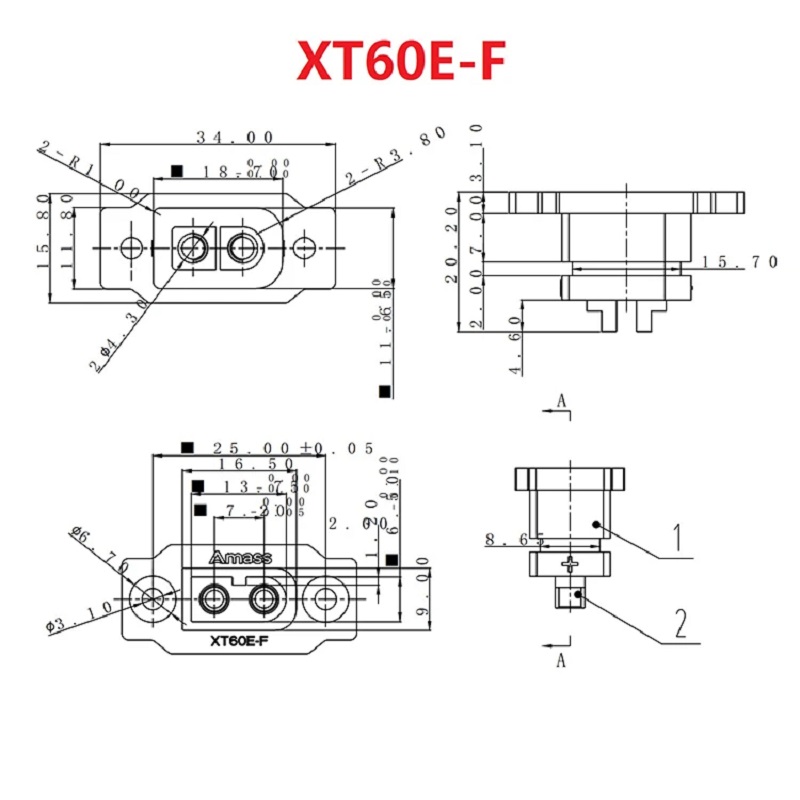 XT60E-F Female Mountable Connector drawing